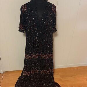 Free People Black and Red Floral Maxi Dress EUC with ruffle detail v